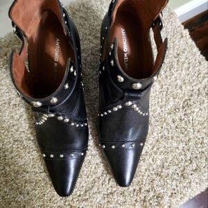 Antonio Melani black leather with silver beading booties, size 10 - worn once
